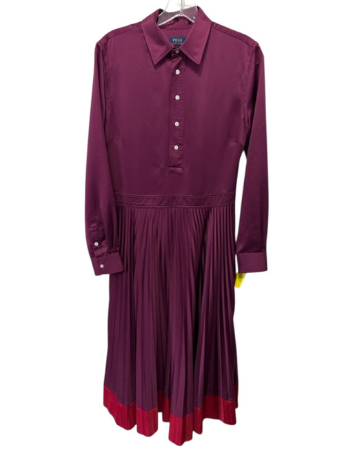 Polo Ralph Lauren Size S / 6 Burgundy & Red Polyester Satin Long Sleeve Dress Burgundy & Red / S / 6