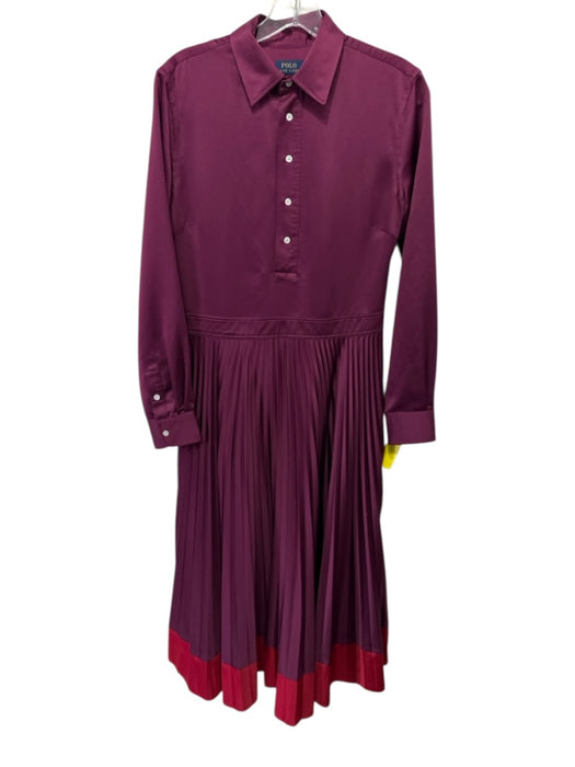 Polo Ralph Lauren Size S / 6 Burgundy & Red Polyester Satin Long Sleeve Dress Burgundy & Red / S / 6