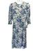 Reformation Size s / 4 Cream White & Blue Viscose Floral 3/4 Sleeve Dress Cream White & Blue / s / 4