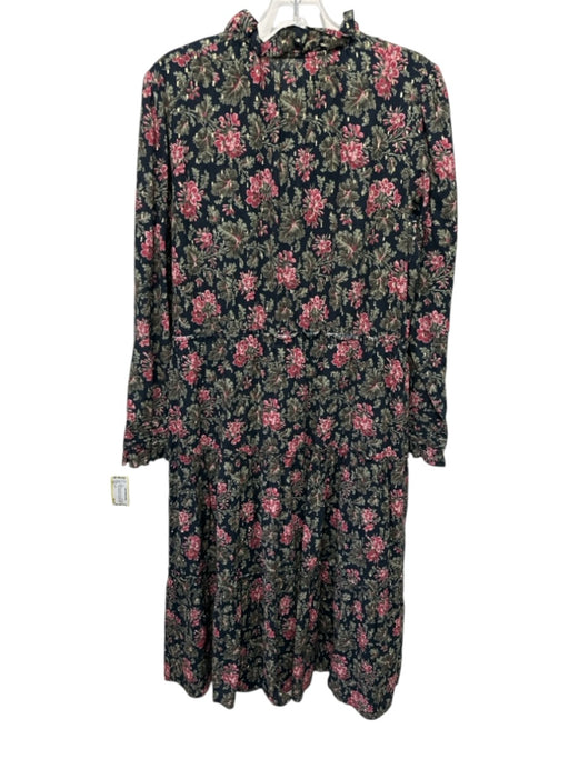 La Vie Size L Black, Green & Pink Print Cotton Metallic Thread Long Sleeve Dress Black, Green & Pink Print / L