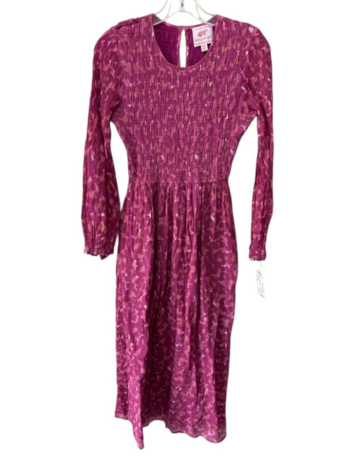 Banjanan Size XS Pink, Purple & Brown Cotton Abstract Print Long Sleeve Dress Pink, Purple & Brown / XS