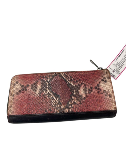 Longchamp Red & Brown Embossed Leather Zip Top Snake Continental Wallets Red & Brown