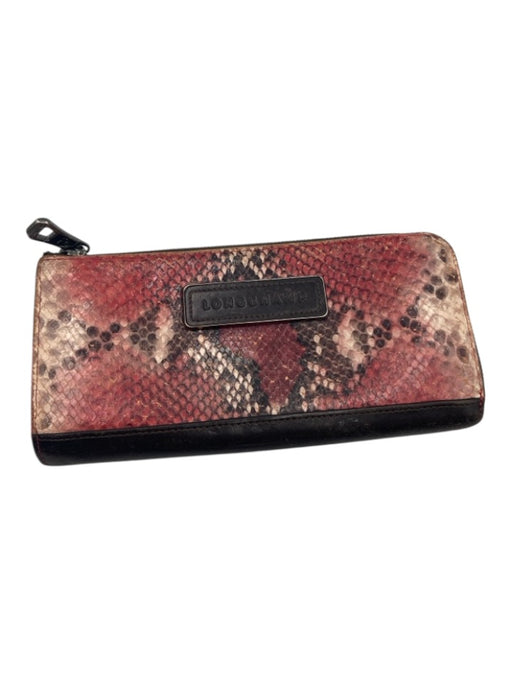 Longchamp Red & Brown Embossed Leather Zip Top Snake Continental Wallets Red & Brown