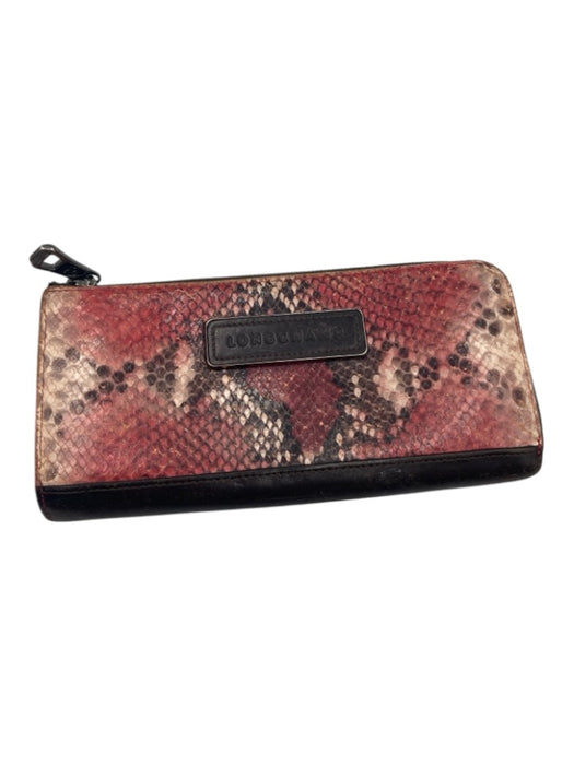 Longchamp Red & Brown Embossed Leather Zip Top Snake Continental Wallets Red & Brown