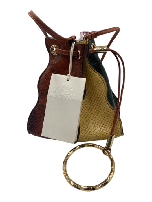 Ulla Johnson Brown, Yellow, Green Snake Embossed Leather Drawstring Bag Brown, Yellow, Green / Mini