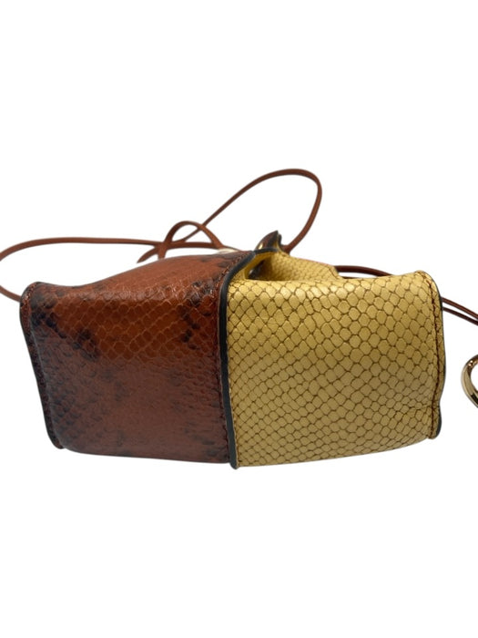Ulla Johnson Brown, Yellow, Green Snake Embossed Leather Drawstring Bag Brown, Yellow, Green / Mini