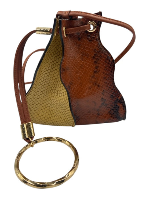 Ulla Johnson Brown, Yellow, Green Snake Embossed Leather Drawstring Bag Brown, Yellow, Green / Mini