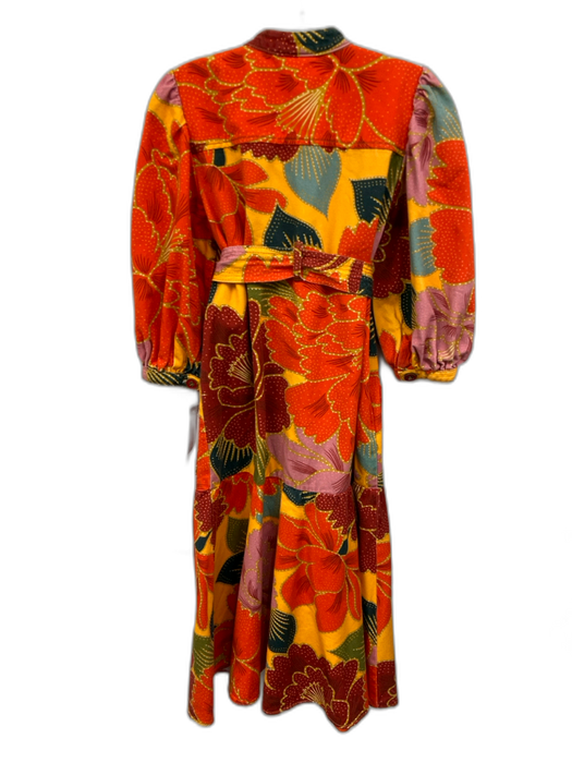 Farm Rio Size XS Red, Yellow, Pink Cotton Long puff sleeve Floral Dress Red, Yellow, Pink / XS