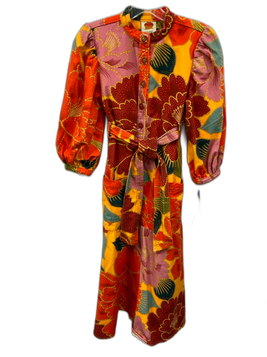 Farm Rio Size XS Red, Yellow, Pink Cotton Long puff sleeve Floral Dress Red, Yellow, Pink / XS