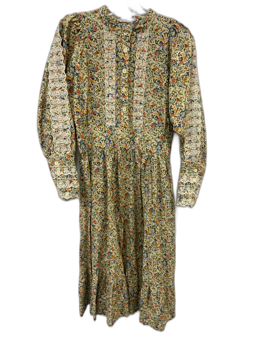 Sweet Threads Size Est XS Blue, Green, Pink Cotton Long Sleeve Floral Dress Blue, Green, Pink / Est XS