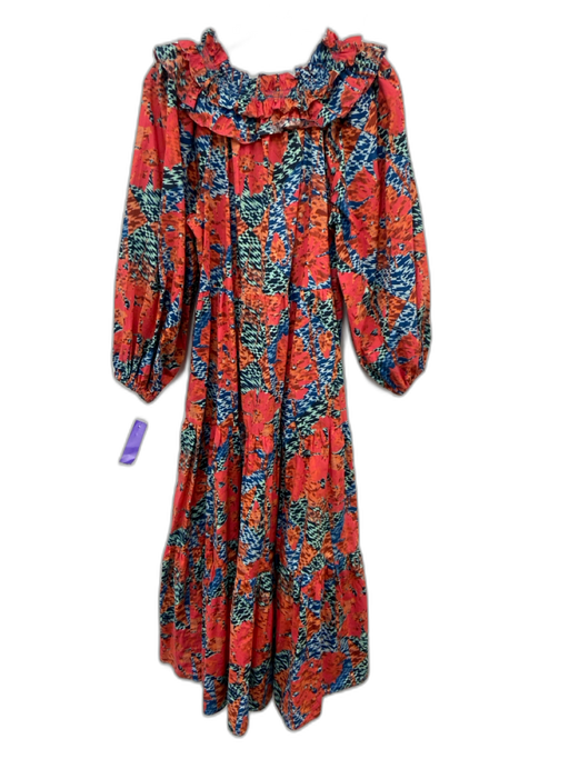 Ulla Johnson Size 0 Orange, Blue, Pink Cotton Long puff sleeve Maxi Dress Orange, Blue, Pink / 0