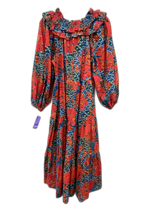 Ulla Johnson Size 0 Orange, Blue, Pink Cotton Long puff sleeve Maxi Dress Orange, Blue, Pink / 0