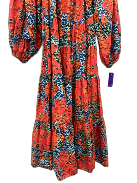 Ulla Johnson Size 0 Orange, Blue, Pink Cotton Long puff sleeve Maxi Dress Orange, Blue, Pink / 0