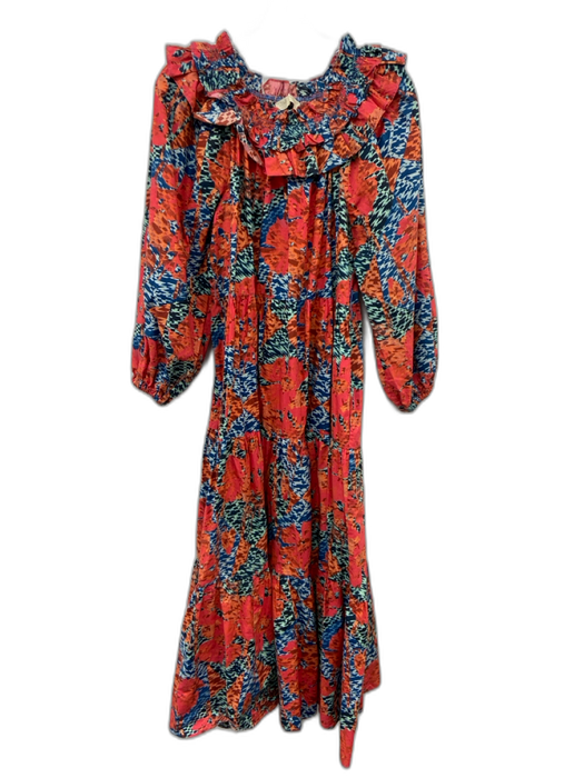 Ulla Johnson Size 0 Orange, Blue, Pink Cotton Long puff sleeve Maxi Dress Orange, Blue, Pink / 0
