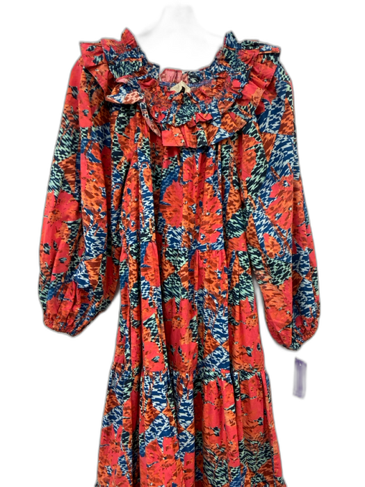 Ulla Johnson Size 0 Orange, Blue, Pink Cotton Long puff sleeve Maxi Dress Orange, Blue, Pink / 0