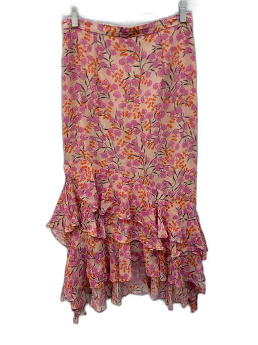 Saloni Size 4 Pink, Orange, Black Silk ruffles Floral Midi Side Zip Skirt Pink, Orange, Black / 4