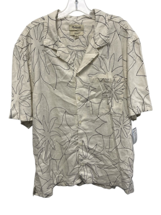 Madewell Size L White & Gray Linen All Over Print Buttons Men's Short Sleeve White & Gray / L