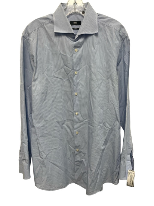 Boss Size 16.5 Blue & White Cotton Button Down Men's Long Sleeve Shirt Blue & White / 16.5