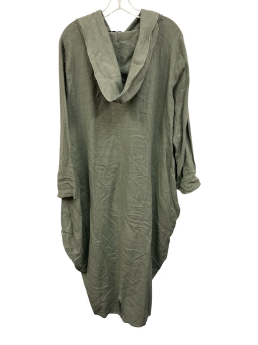 Alessandro Miele Size One Size Sage green Linen Long Sleeve Hood Paneled Dress Sage green / One Size
