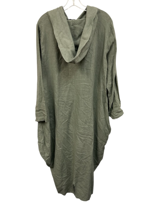 Alessandro Miele Size One Size Sage green Linen Long Sleeve Hood Paneled Dress Sage green / One Size