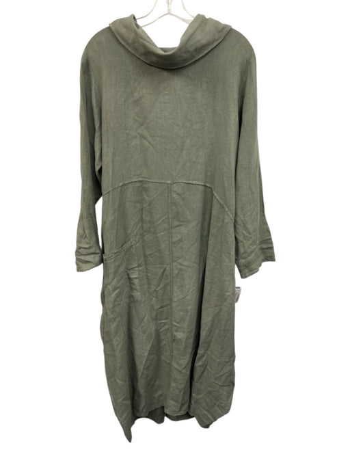 Alessandro Miele Size One Size Sage green Linen Long Sleeve Hood Paneled Dress Sage green / One Size
