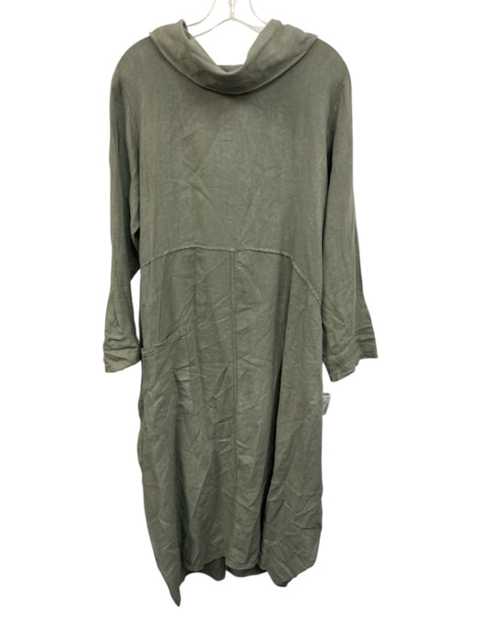 Alessandro Miele Size One Size Sage green Linen Long Sleeve Hood Paneled Dress Sage green / One Size