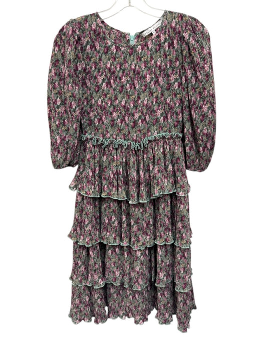 English Factory Size XS Pink, Green, Yellow Polyester Long Sleeve Floral Dress Pink, Green, Yellow / XS