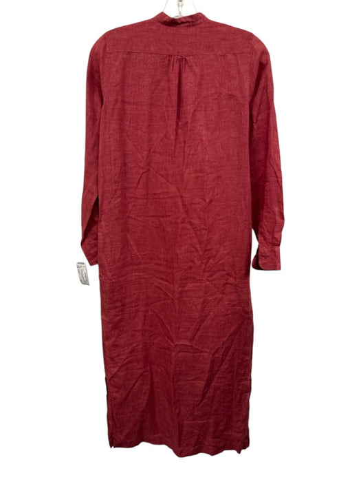 Ann Mashburn Size Small Red Linen Long Sleeve Quarter Button Side Slit Dress Red / Small