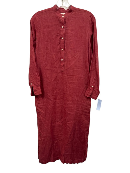 Ann Mashburn Size Small Red Linen Long Sleeve Quarter Button Side Slit Dress Red / Small