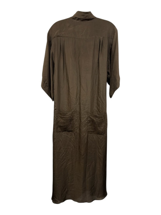 Flannel Size 2 Dark Brown Silk Short Sleeve Pleated Button Front Maxi Dress Dark Brown / 2