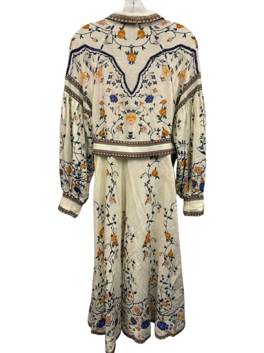 Scarlett Poppies Size Medium Cream, Blue, Orange Linen Blend Long Sleeve Dress Cream, Blue, Orange / Medium