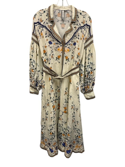 Scarlett Poppies Size Medium Cream, Blue, Orange Linen Blend Long Sleeve Dress Cream, Blue, Orange / Medium