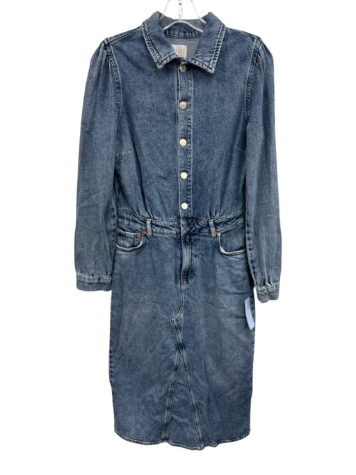 Rails Size Small Medium Wash Cotton Denim Half Button Pockets Collar Maxi Dress Medium Wash / Small
