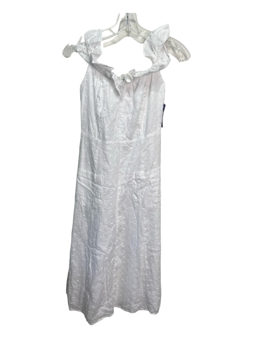 Reformation Size 4 White Linen Ruffle Strap Eyelet Midi Smocked Back Dress White / 4