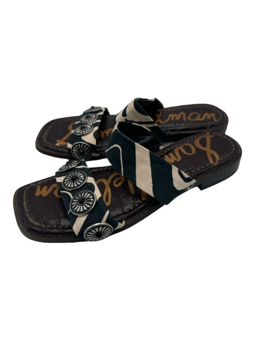 Sam Edelman Shoe Size 8 Brown Black White Leather & Cloth Double Strap Sandals Brown Black White / 8