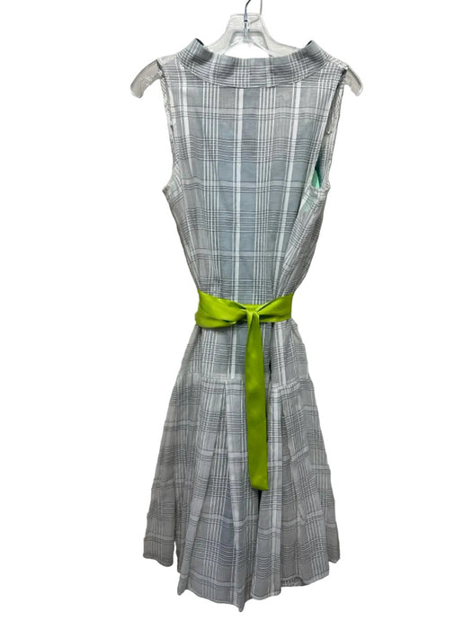 Katherine Kidd Size 4 White, Green & Blue Cotton & Silk Sleeveless Checked Dress