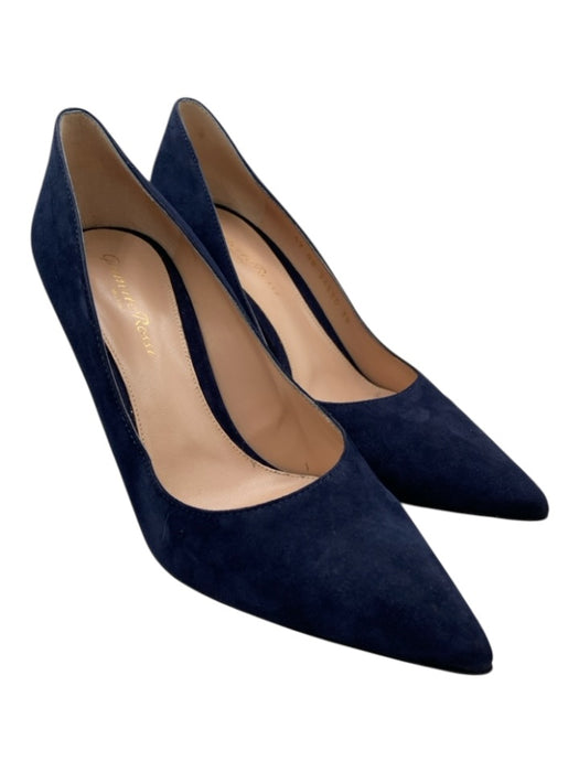 Gianvito Rossi Shoe Size 8 Navy Blue Suede Pointed Toe Pumps Navy Blue / 8