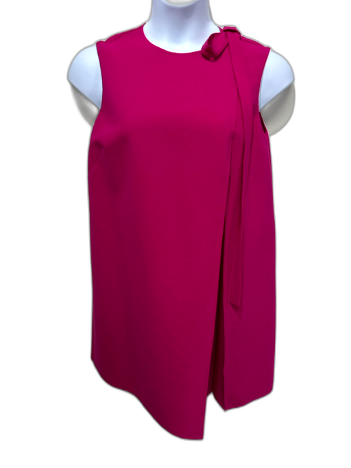 Oscar de la Renta Size 8 Fuchsia Virgin Wool Sleeveless Bow Shoulder Shift Dress Fuchsia / 8