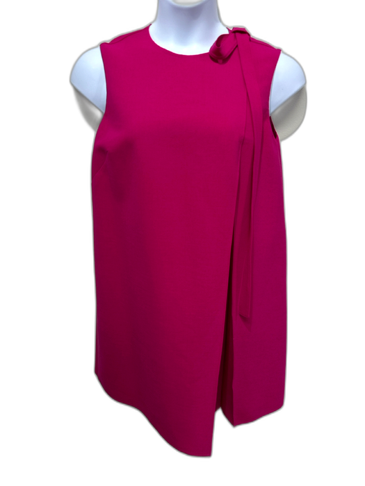 Oscar de la Renta Size 8 Fuchsia Virgin Wool Sleeveless Bow Shoulder Shift Dress Fuchsia / 8