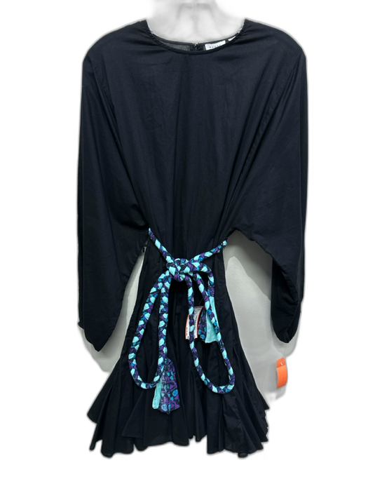 Rhode Size M Black Cotton Long Sleeve Darted Flare Knee length Dress Black / M