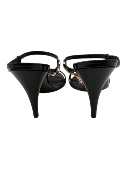 Chanel Shoe Size 39 Black & Gold Patent Leather Strappy Charm Logo Sandals Black & Gold / 39