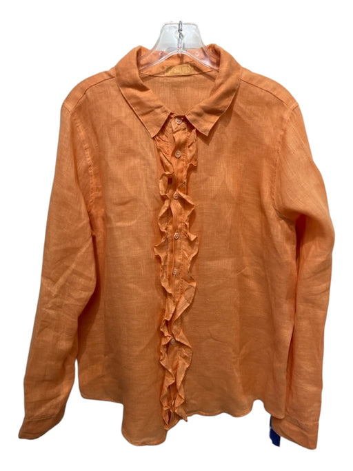 CP Shades Size M Orange Linen Ruffle Detail Long Sleeve Button Top Orange / M