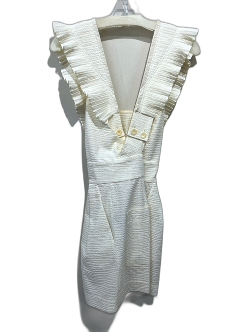 Tibi Size 8 Cream Cotton Criss Cross Back Pleated Cap Sleeve Seersucker Jumper Cream / 8