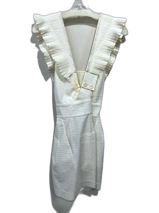Tibi Size 8 Cream Cotton Criss Cross Back Pleated Cap Sleeve Seersucker Jumper Cream / 8