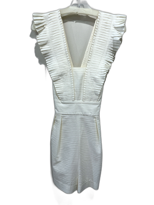 Tibi Size 8 Cream Cotton Criss Cross Back Pleated Cap Sleeve Seersucker Jumper Cream / 8
