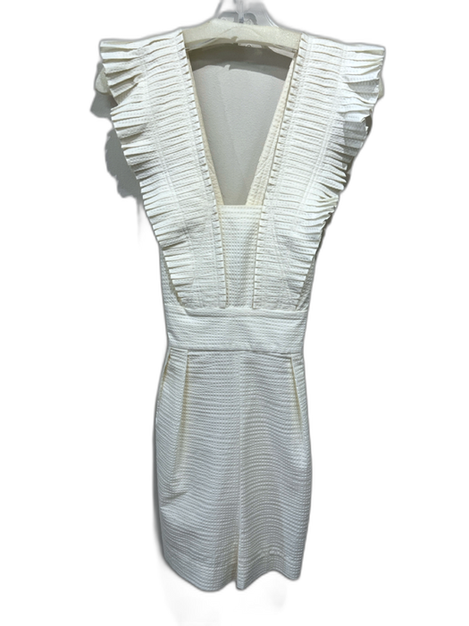 Tibi Size 8 Cream Cotton Criss Cross Back Pleated Cap Sleeve Seersucker Jumper Cream / 8