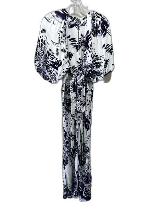 Karen Millen Size 4 Purple & White Viscose Blend 1/2 Balloon Sleeve Maxi Dress Purple & White / 4
