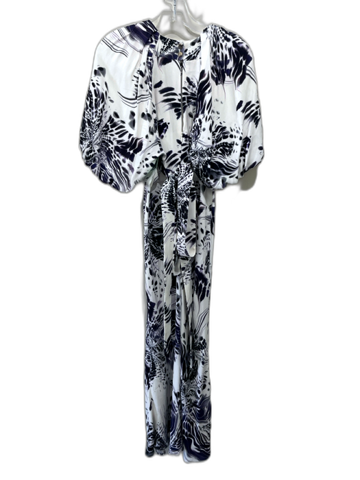Karen Millen Size 4 Purple & White Viscose Blend 1/2 Balloon Sleeve Maxi Dress Purple & White / 4