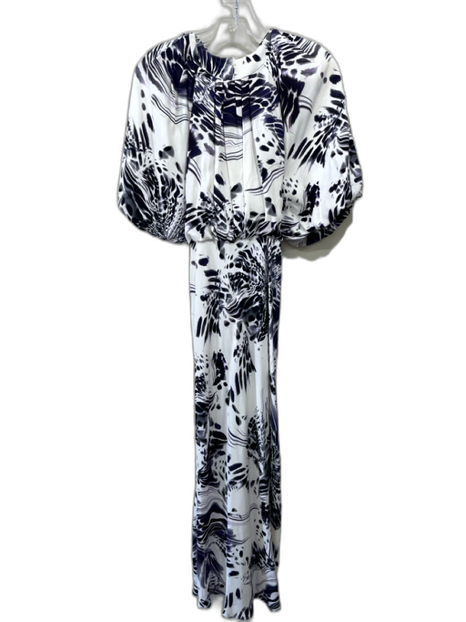 Karen Millen Size 4 Purple & White Viscose Blend 1/2 Balloon Sleeve Maxi Dress Purple & White / 4