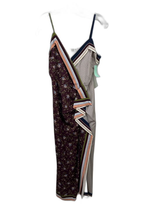 Veronica Beard Size 4 Burgundy, Navy & Cream Silk Spaghetti Strap Floral Dress Burgundy, Navy & Cream / 4